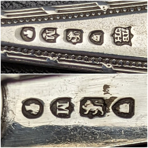 1887 年英國古董純銀茶匙 12 件套和鉗子